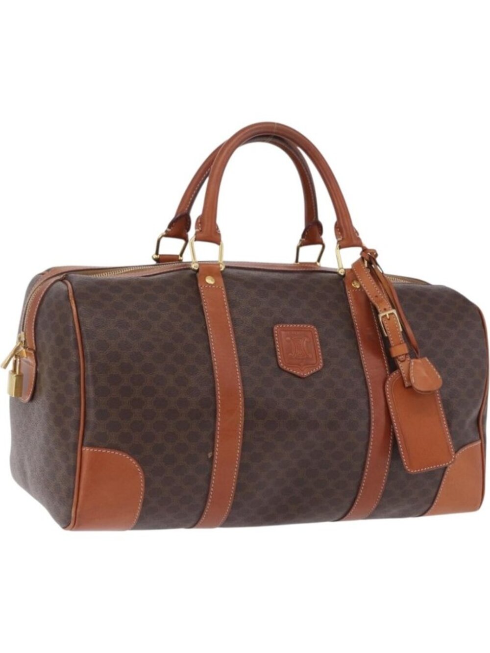 CELINE Macadam Canvas Boston Bag PVC Leather Brown Gold